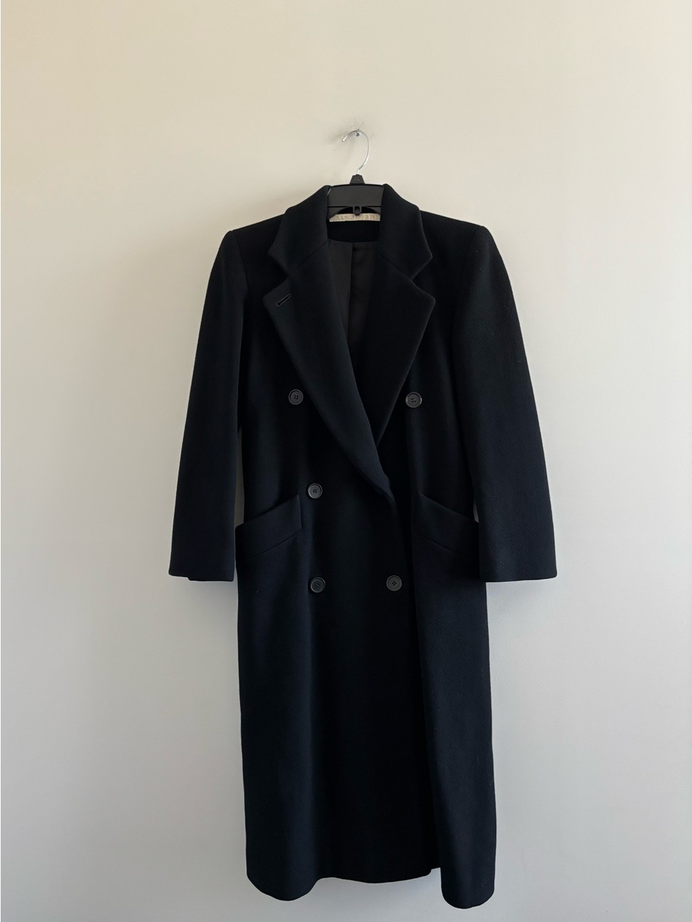 Vintage Perry Ellis Pea Coat Black Long Length Wool Cashmere Womens 4 Preppy 90s